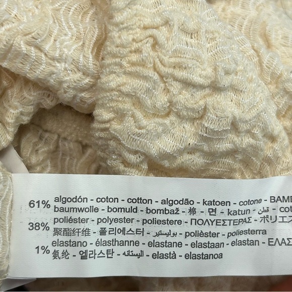 Zara Textured Puff Sleeve Smocked Crop Top Square Neck Cream Size Medium NWT - Picture 7 of 11